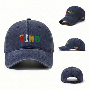 Funny Juneteenth King Washed Cotton Baseball Cap Black Father Chess African American