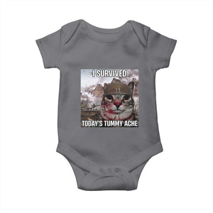 Funny I Survived Todays Tummy Ache Baby Onesie War Cat Meme TS11 Charcoal Print Your Wear