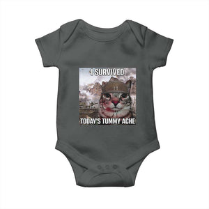 Funny I Survived Todays Tummy Ache Baby Onesie War Cat Meme TS11 Dark Heather Print Your Wear
