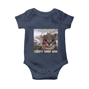Funny I Survived Todays Tummy Ache Baby Onesie War Cat Meme TS11 Navy Print Your Wear