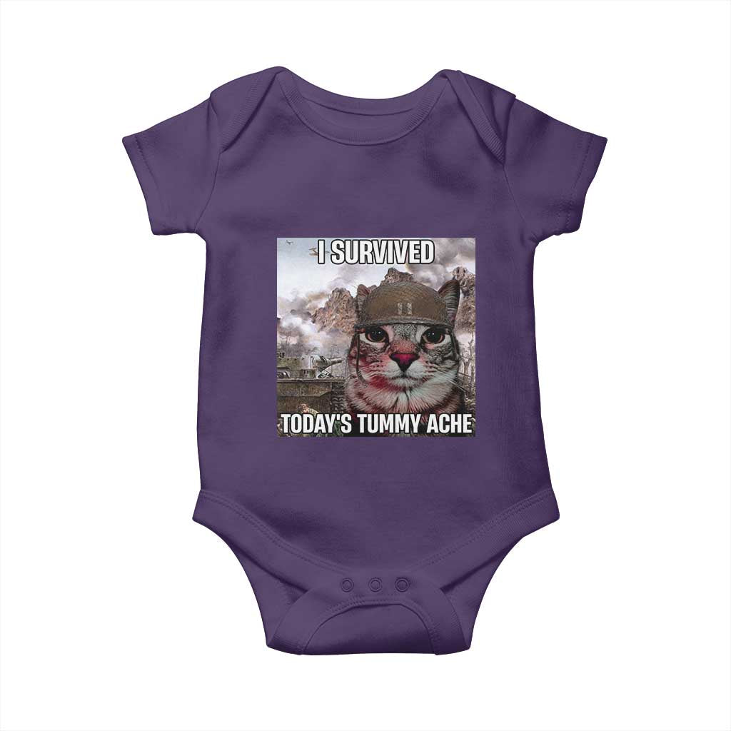 Funny I Survived Todays Tummy Ache Baby Onesie War Cat Meme TS11 Purple Print Your Wear