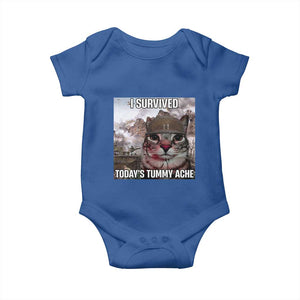 Funny I Survived Todays Tummy Ache Baby Onesie War Cat Meme TS11 Royal Blue Print Your Wear