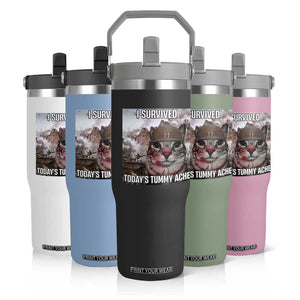 Funny I Survived Todays Tummy Ache Flip Straw Tumbler War Cat Meme TS11 Print Your Wear