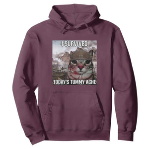 Funny I Survived Todays Tummy Ache Hoodie War Cat Meme TS11 Maroon Print Your Wear