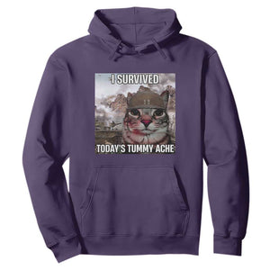 Funny I Survived Todays Tummy Ache Hoodie War Cat Meme TS11 Purple Print Your Wear