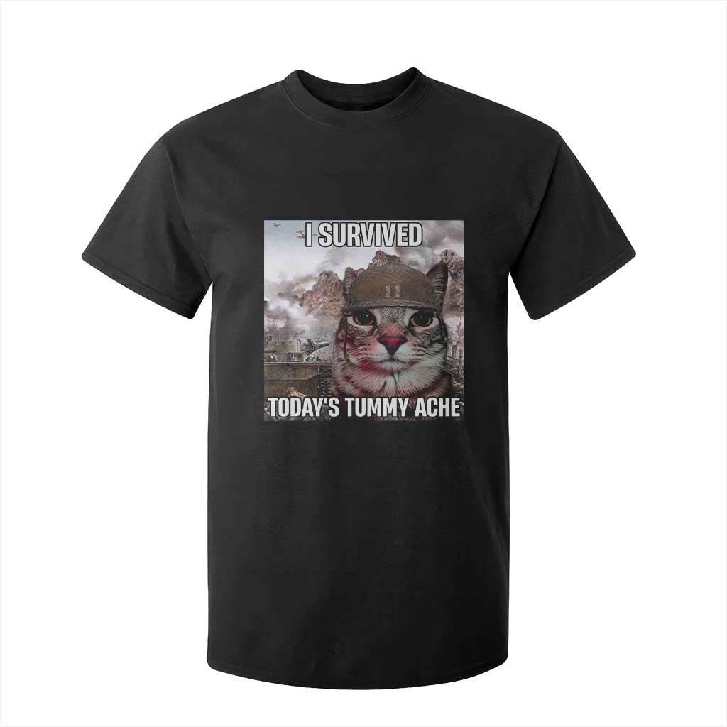 Funny I Survived Todays Tummy Ache T Shirt For Kid War Cat Meme TS11 Black Print Your Wear