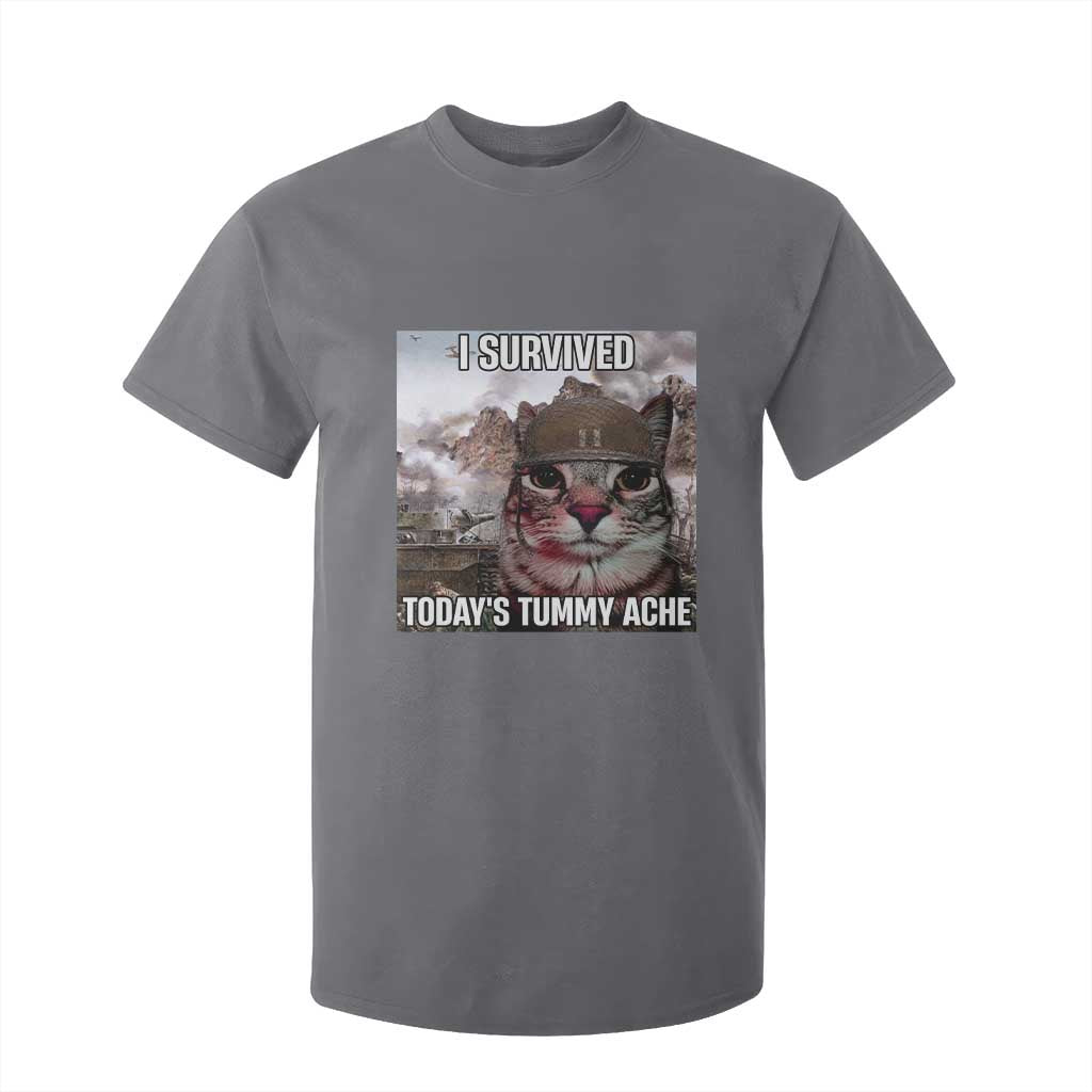 Funny I Survived Todays Tummy Ache T Shirt For Kid War Cat Meme TS11 Charcoal Print Your Wear