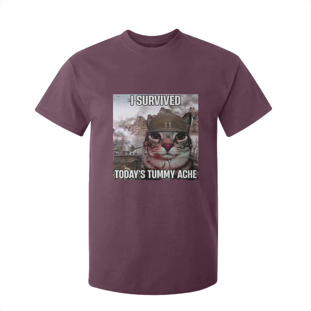 Funny I Survived Todays Tummy Ache T Shirt For Kid War Cat Meme TS11 Maroon Print Your Wear