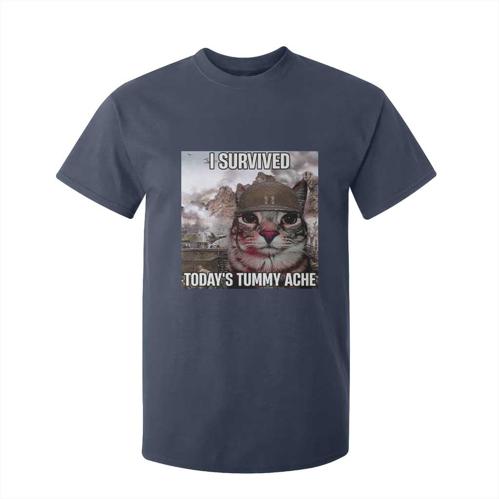 Funny I Survived Todays Tummy Ache T Shirt For Kid War Cat Meme TS11 Navy Print Your Wear