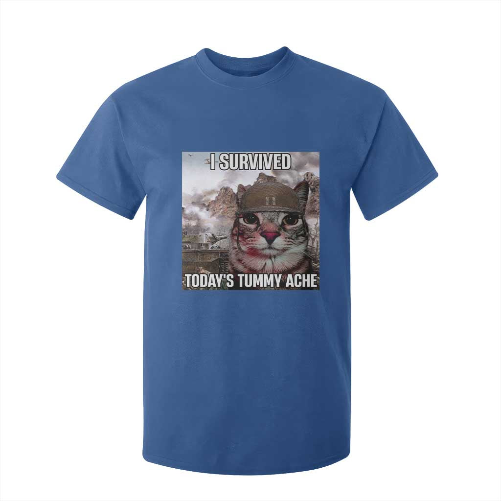 Funny I Survived Todays Tummy Ache T Shirt For Kid War Cat Meme TS11 Royal Blue Print Your Wear