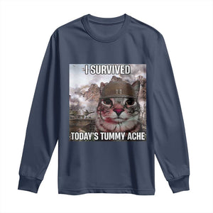Funny I Survived Todays Tummy Ache Long Sleeve Shirt War Cat Meme TS11 Navy Print Your Wear