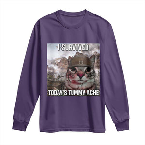 Funny I Survived Todays Tummy Ache Long Sleeve Shirt War Cat Meme TS11 Purple Print Your Wear