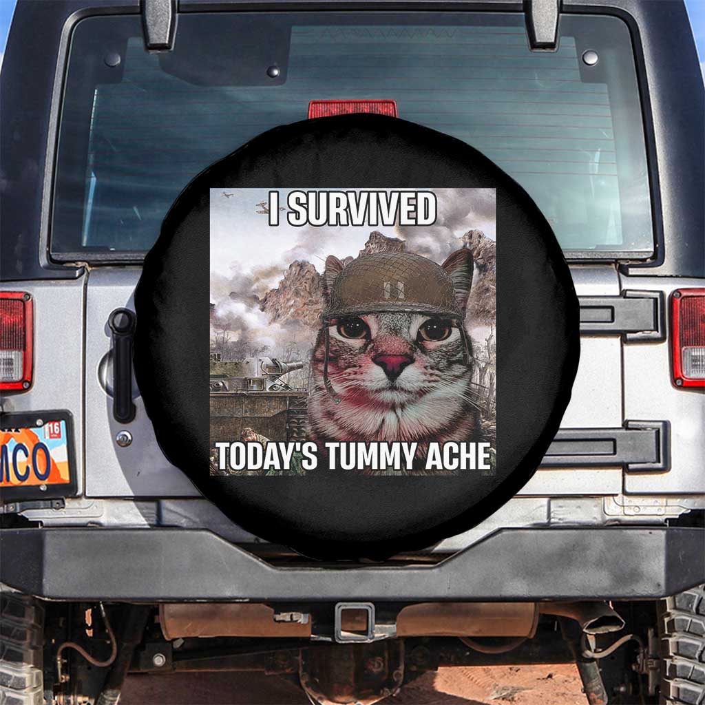 Funny I Survived Todays Tummy Ache Spare Tire Cover War Cat Meme TS11 No hole Black Print Your Wear