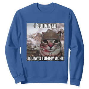 Funny I Survived Todays Tummy Ache Sweatshirt War Cat Meme TS11 Royal Blue Print Your Wear