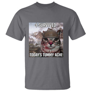 Funny I Survived Todays Tummy Ache T Shirt War Cat Meme TS11 Charcoal Print Your Wear