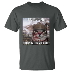 Funny I Survived Todays Tummy Ache T Shirt War Cat Meme TS11 Dark Heather Print Your Wear
