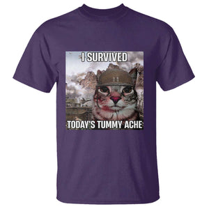 Funny I Survived Todays Tummy Ache T Shirt War Cat Meme TS11 Purple Print Your Wear
