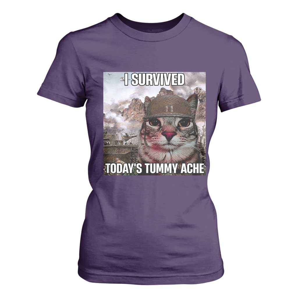 Funny I Survived Todays Tummy Ache T Shirt For Women War Cat Meme TS11 Purple Print Your Wear