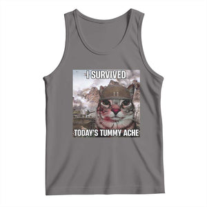 Funny I Survived Todays Tummy Ache Tank Top War Cat Meme TS11 Deep Heather Print Your Wear