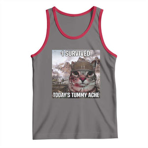Funny I Survived Todays Tummy Ache Tank Top War Cat Meme TS11 Deep Heather Red Print Your Wear