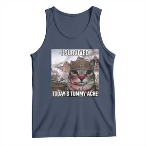 Funny I Survived Todays Tummy Ache Tank Top War Cat Meme TS11 Navy Print Your Wear