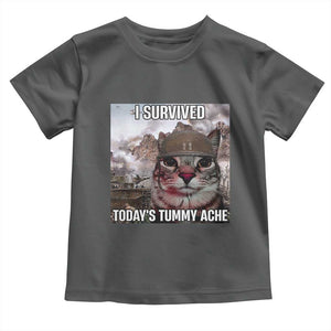 Funny I Survived Todays Tummy Ache Toddler T Shirt War Cat Meme TS11 Dark Heather Print Your Wear