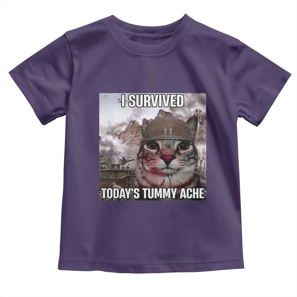Funny I Survived Todays Tummy Ache Toddler T Shirt War Cat Meme TS11 Purple Print Your Wear