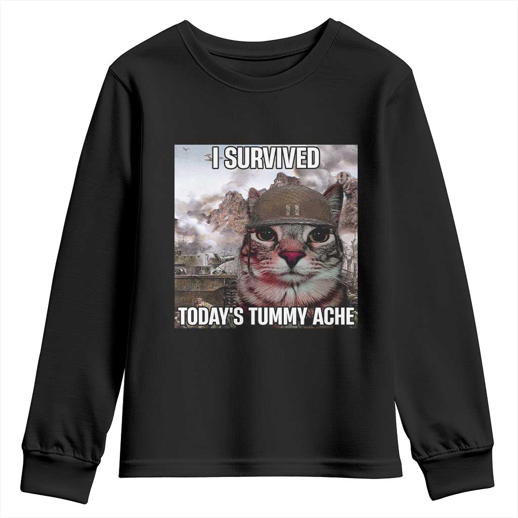 Funny I Survived Todays Tummy Ache Youth Sweatshirt War Cat Meme TS11 Black Print Your Wear