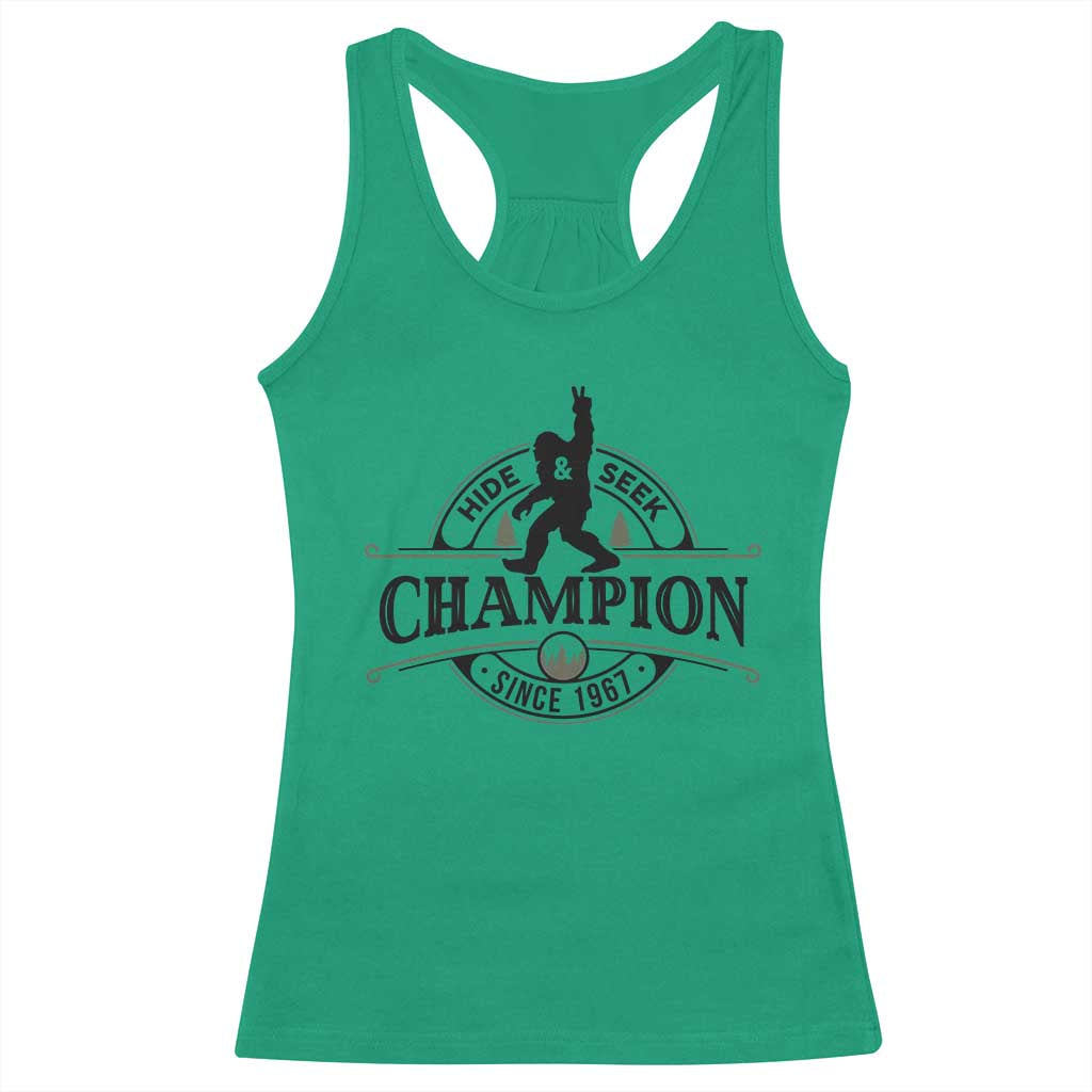 Bigfoot Lover Racerback Tank Top Hide And Seek Champion Vintage Sasquatch TS11 Irish Green Print Your Wear