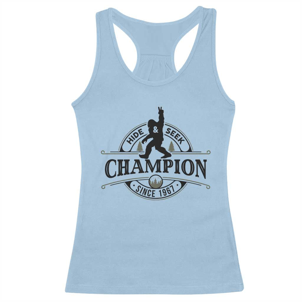 Bigfoot Lover Racerback Tank Top Hide And Seek Champion Vintage Sasquatch TS11 Light Blue Print Your Wear