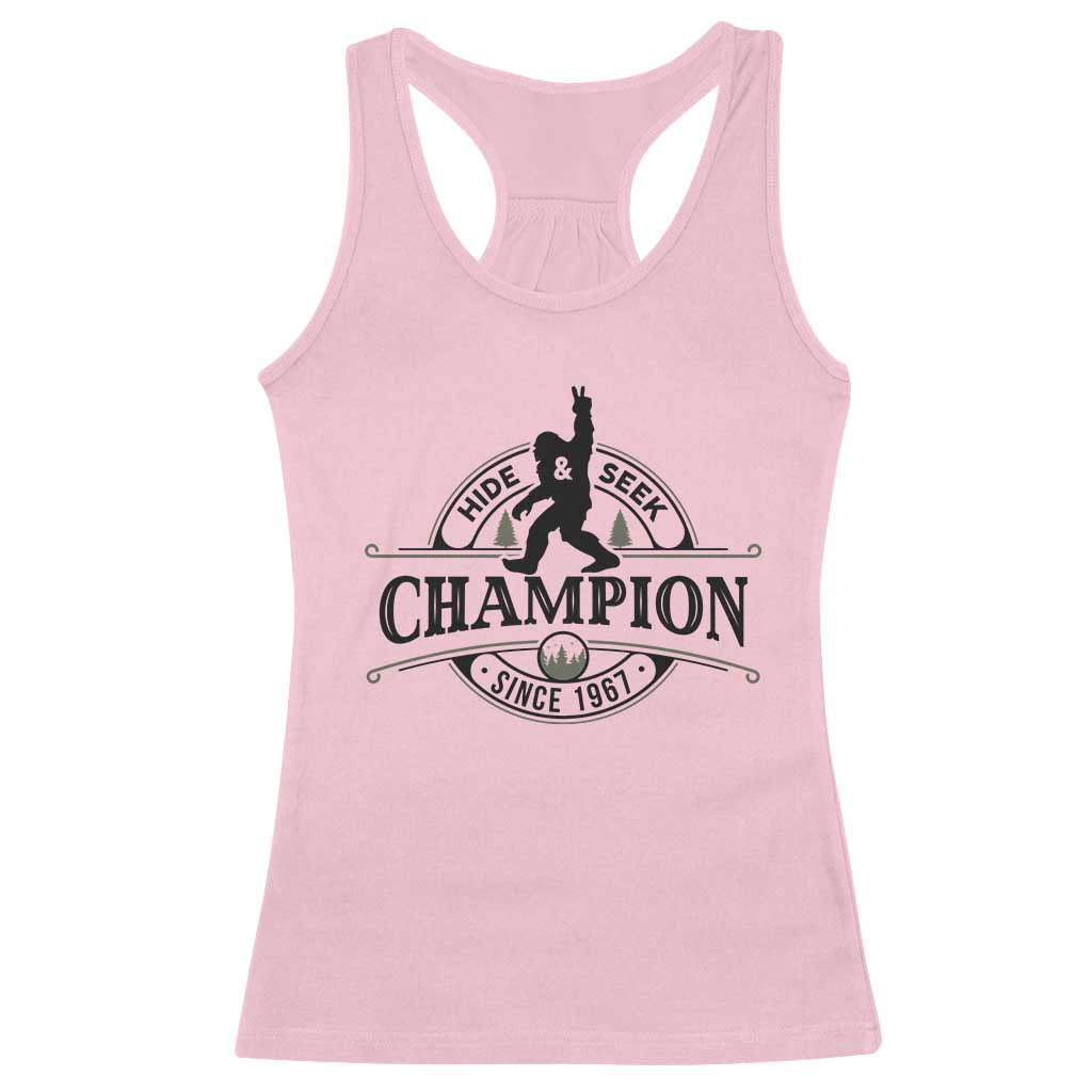 Bigfoot Lover Racerback Tank Top Hide And Seek Champion Vintage Sasquatch TS11 Light Pink Print Your Wear