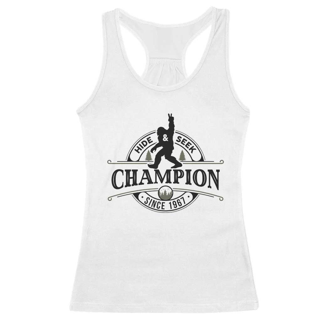Bigfoot Lover Racerback Tank Top Hide And Seek Champion Vintage Sasquatch TS11 White Print Your Wear