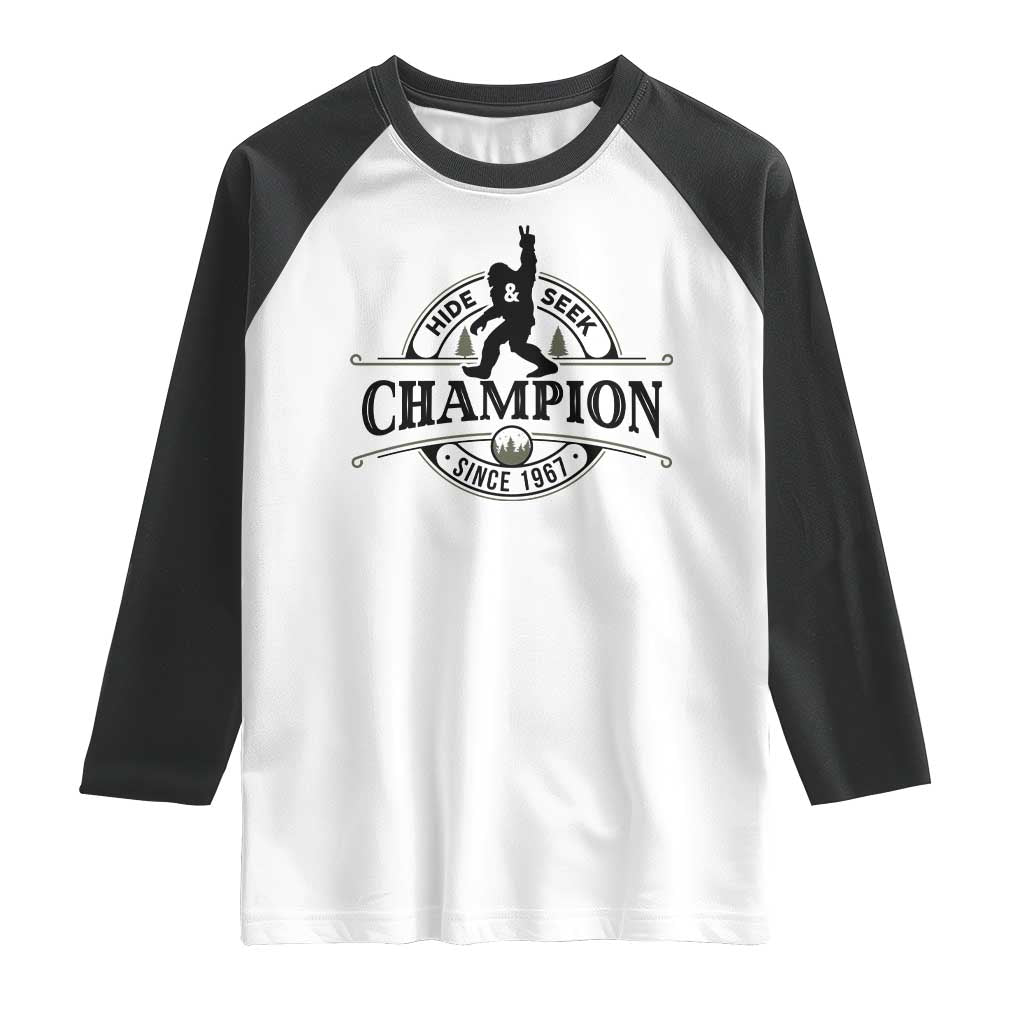 Bigfoot Lover Raglan Shirt Hide And Seek Champion Vintage Sasquatch TS11 White Black Print Your Wear
