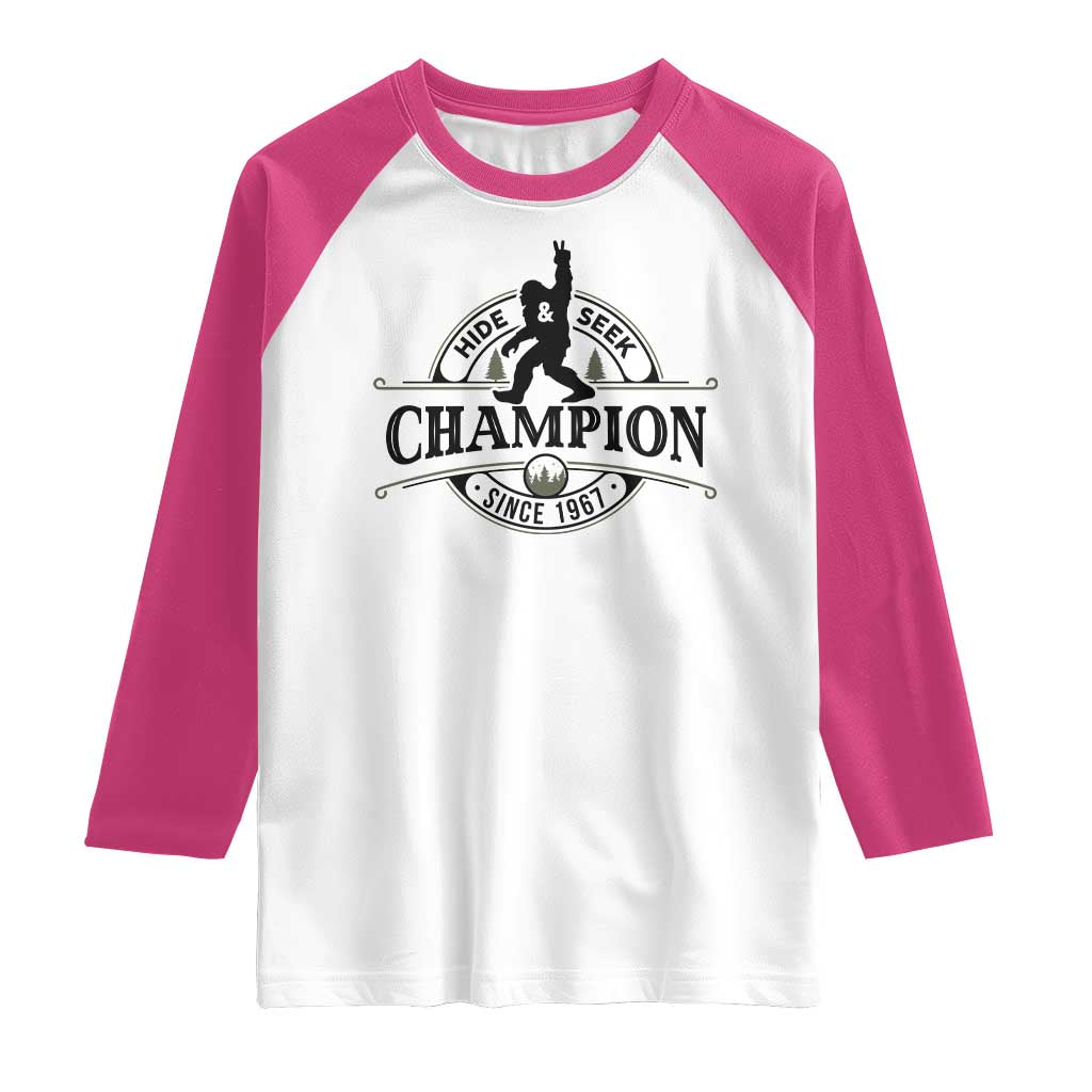 Bigfoot Lover Raglan Shirt Hide And Seek Champion Vintage Sasquatch TS11 White Heliconia Print Your Wear