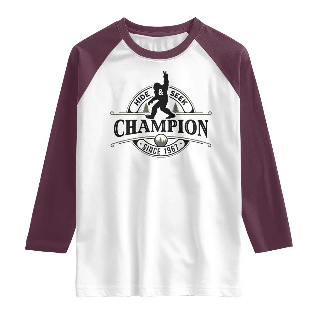 Bigfoot Lover Raglan Shirt Hide And Seek Champion Vintage Sasquatch TS11 White Maroon Print Your Wear