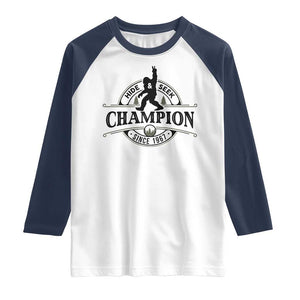 Bigfoot Lover Raglan Shirt Hide And Seek Champion Vintage Sasquatch TS11 White Navy Print Your Wear