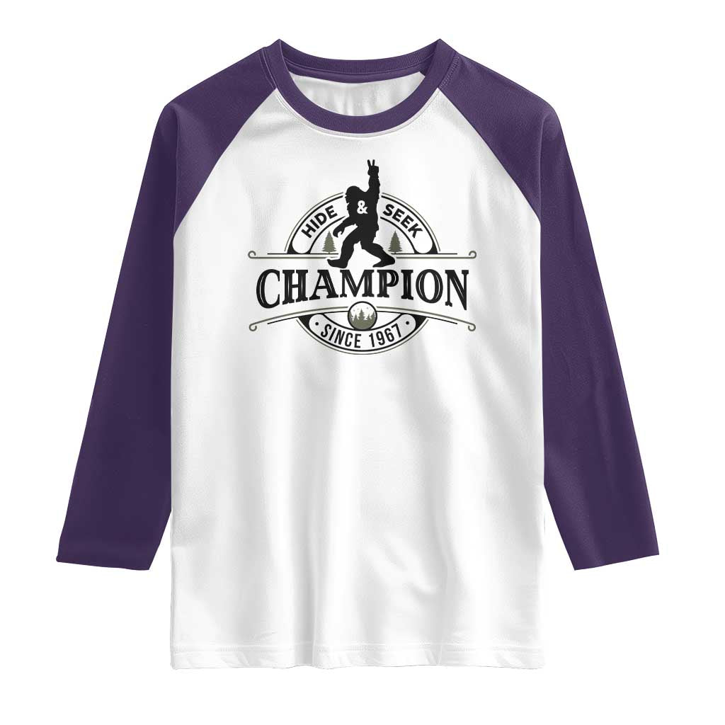 Bigfoot Lover Raglan Shirt Hide And Seek Champion Vintage Sasquatch TS11 White Purple Print Your Wear