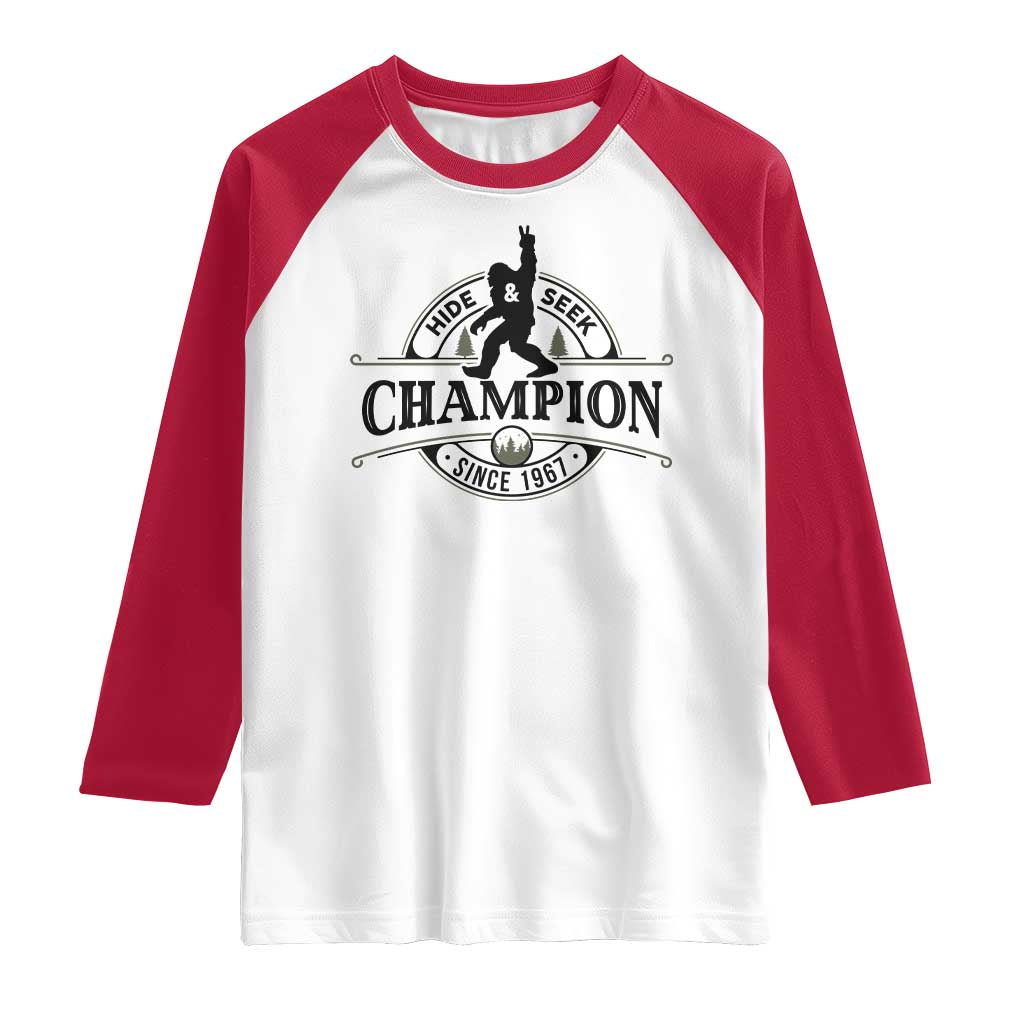 Bigfoot Lover Raglan Shirt Hide And Seek Champion Vintage Sasquatch TS11 White Red Print Your Wear