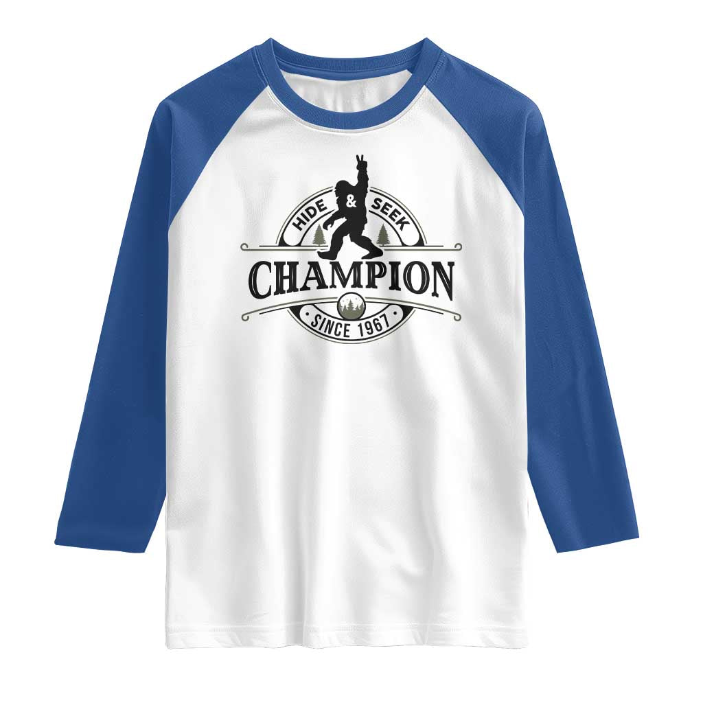 Bigfoot Lover Raglan Shirt Hide And Seek Champion Vintage Sasquatch TS11 White Royal Print Your Wear