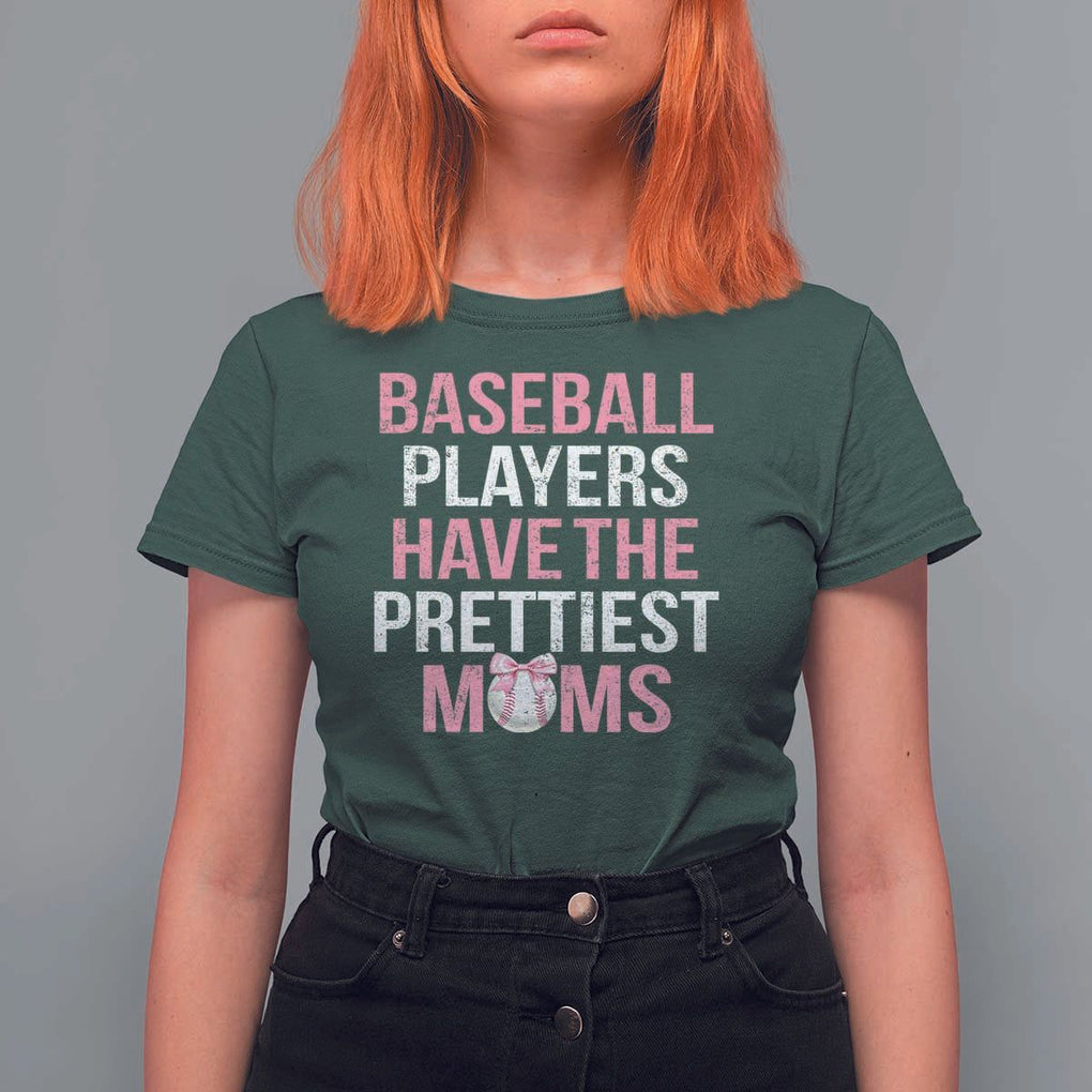 Funny Baseball T Shirt For Women Baseball Players Have The Prettiest Moms Vintage Ribbon Ball TS11 Dark Forest Green Print Your Wear