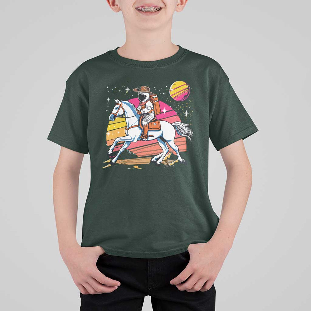 Astronaut Cowboy T Shirt For Kid Spaceman Planets Space Galaxy Western Style TS11 Dark Forest Green Print Your Wear