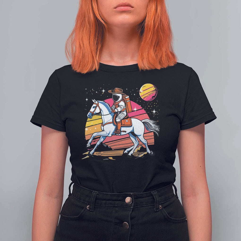 Astronaut Cowboy T Shirt For Women Spaceman Planets Space Galaxy Western Style TS11 Black Print Your Wear