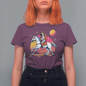 Astronaut Cowboy T Shirt For Women Spaceman Planets Space Galaxy Western Style TS11 Maroon Print Your Wear