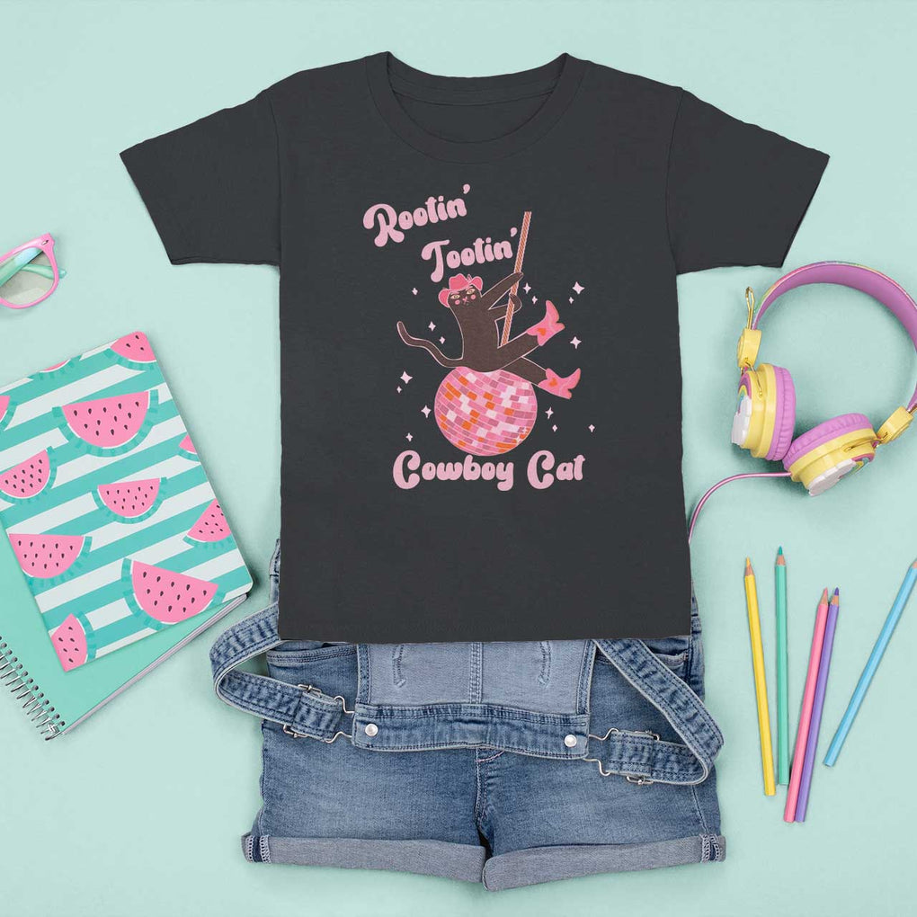 Funny Rootin Tootin Cowboy Cat T Shirt For Kid Western Hat Cute Black Kitten Cowgirls TS11 Black Print Your Wear