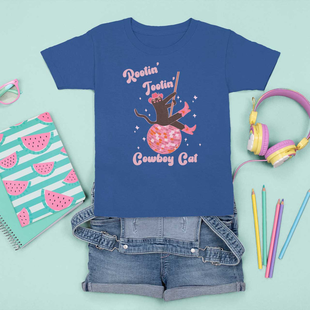 Funny Rootin Tootin Cowboy Cat T Shirt For Kid Western Hat Cute Black Kitten Cowgirls TS11 Royal Blue Print Your Wear