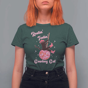Funny Rootin Tootin Cowboy Cat T Shirt For Women Western Hat Cute Black Kitten Cowgirls TS11 Dark Forest Green Print Your Wear