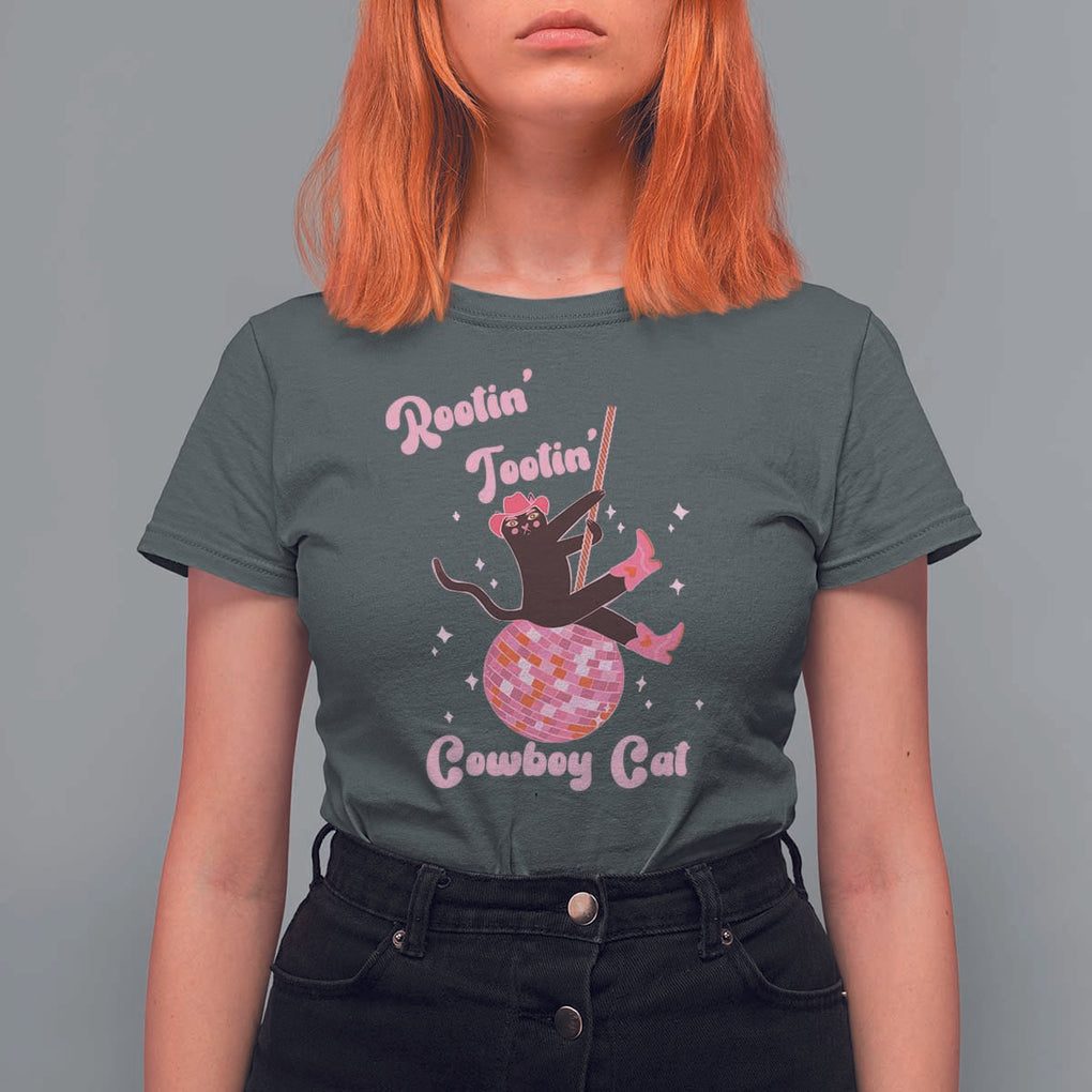 Funny Rootin Tootin Cowboy Cat T Shirt For Women Western Hat Cute Black Kitten Cowgirls TS11 Dark Heather Print Your Wear