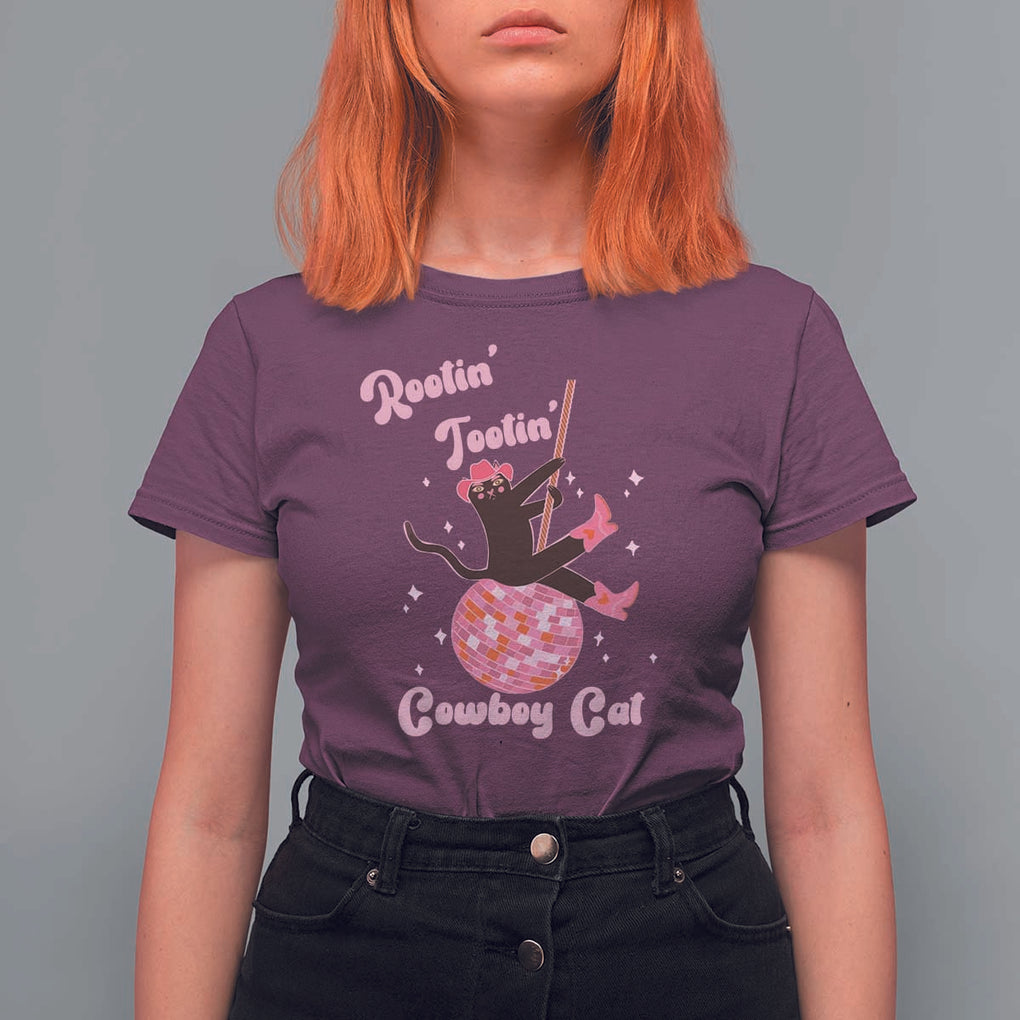 Funny Rootin Tootin Cowboy Cat T Shirt For Women Western Hat Cute Black Kitten Cowgirls TS11 Maroon Print Your Wear
