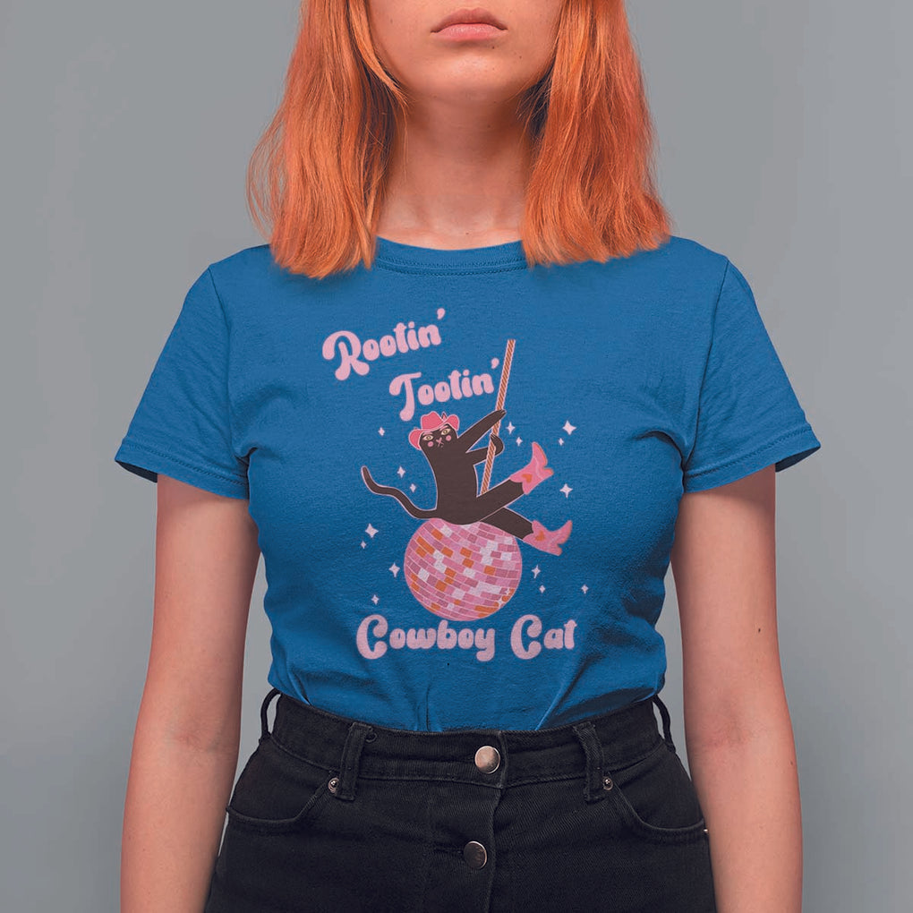 Funny Rootin Tootin Cowboy Cat T Shirt For Women Western Hat Cute Black Kitten Cowgirls TS11 Royal Blue Print Your Wear