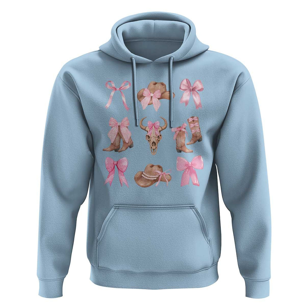 Cowgirl Coquette Hoodie Pink Bow Cowboy Hat Boots Western Country TS11 Light Blue Print Your Wear